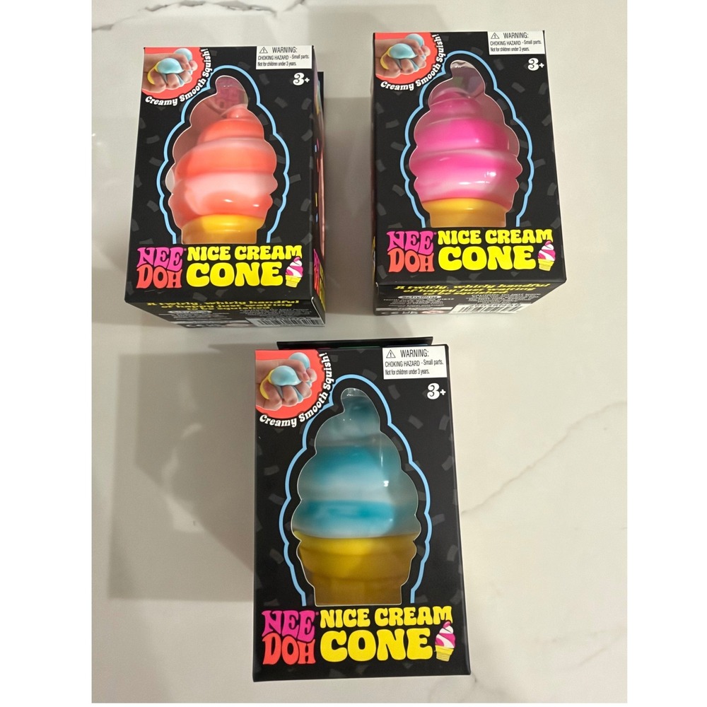 NeeDoh Nice Cream Cone SET OF 3 Pink Orange Blue Schylling Squishy Toy NIB Lot